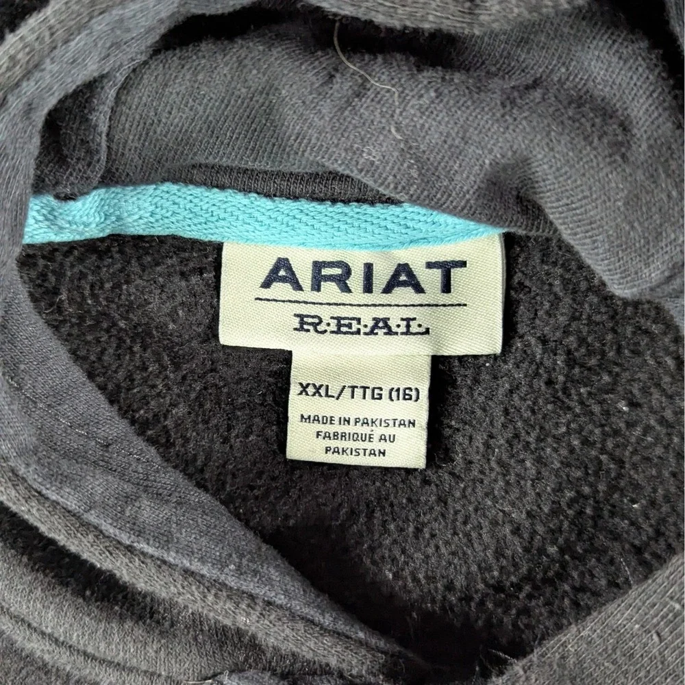 Ariat‎ Kids Real Chest Logo Hood Pullover Sweatshirt Size XXL 16 Black 10037731
